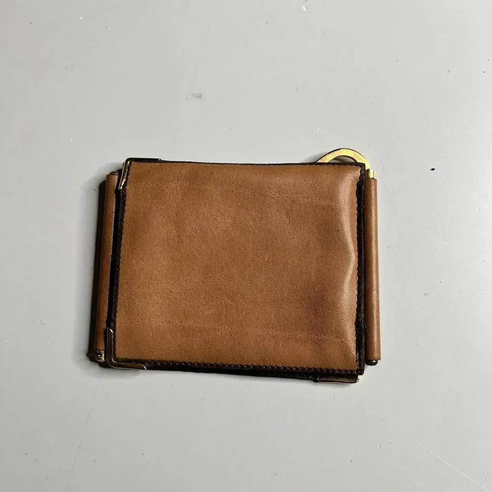 80s Leather‎ Money Clip Wallet Mens Small Brown Bifold Folding Minimalist Slim - Picture 2 of 5